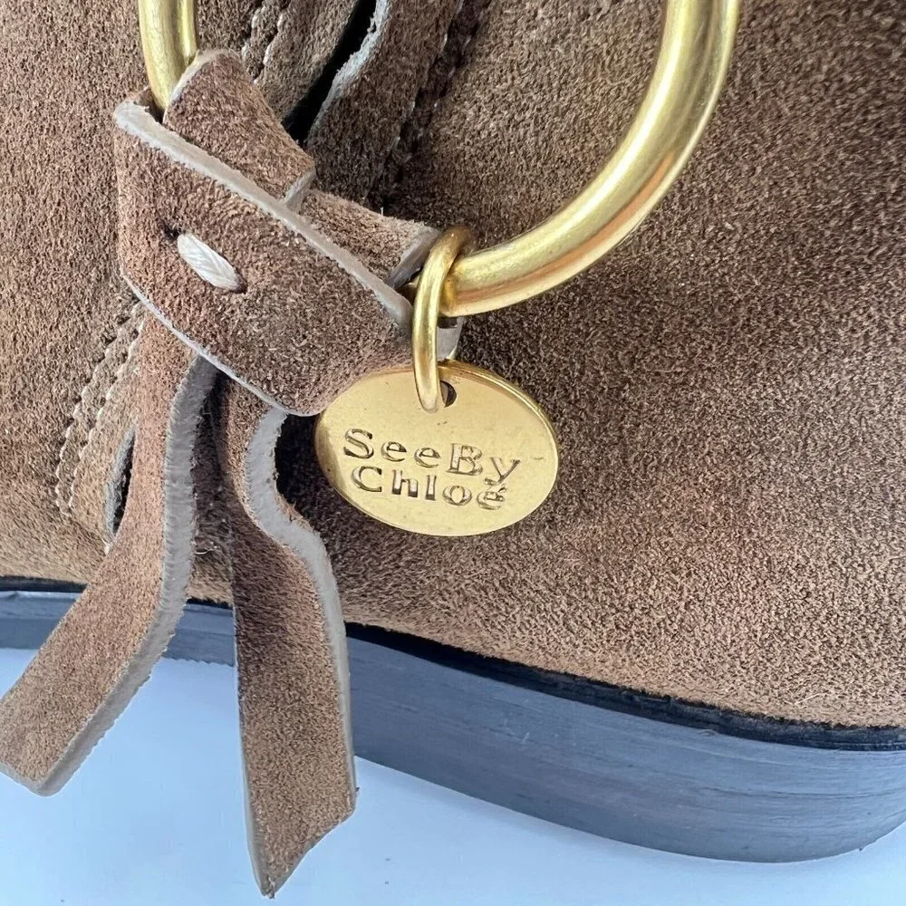 See By Chloe Women Size Eu 39.5 US 9.5 Brown Suede Leather Side Zip Ankle Boot